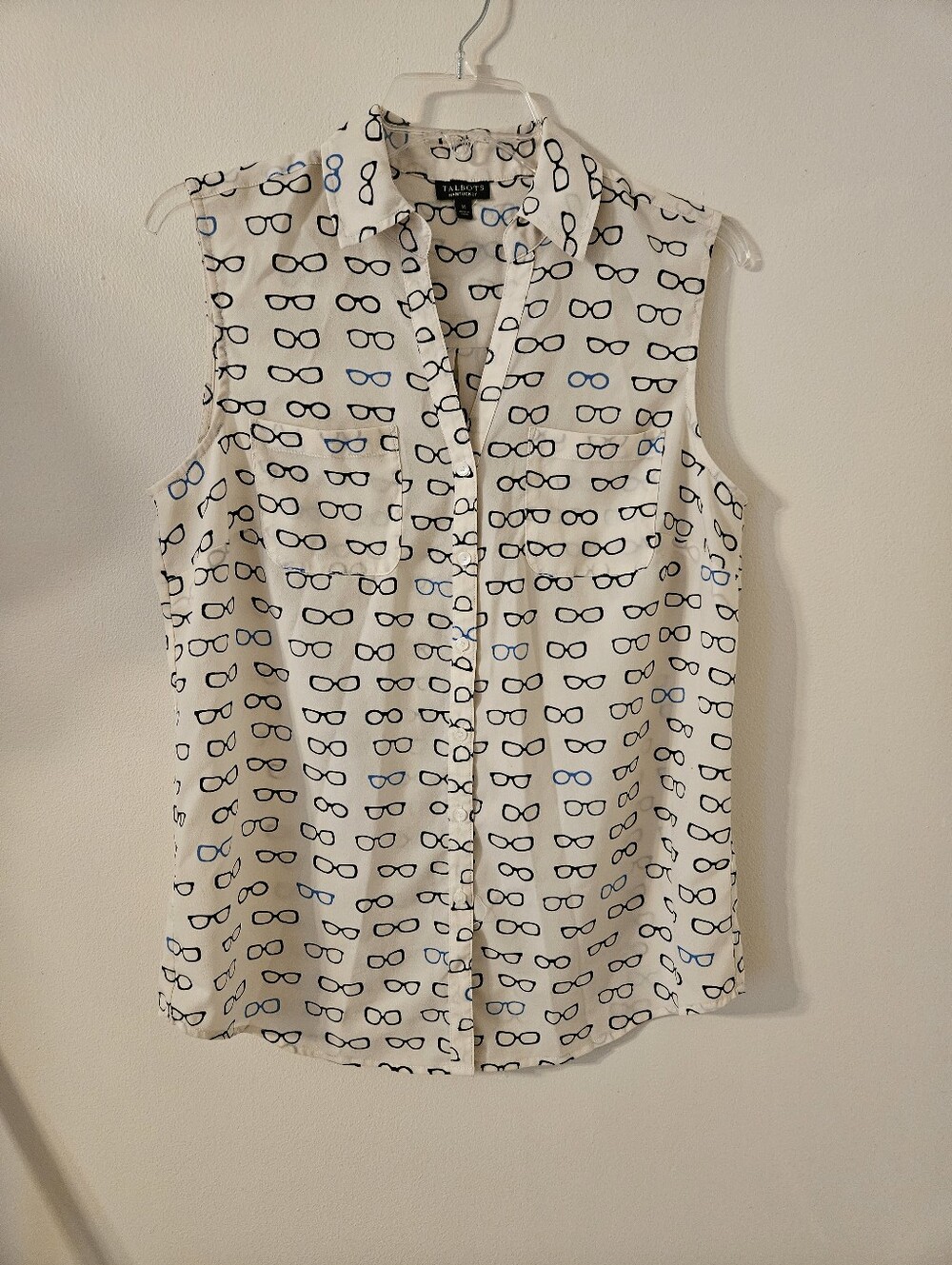 Talbots Sleeveless Glasses Print Blouse Size Medium